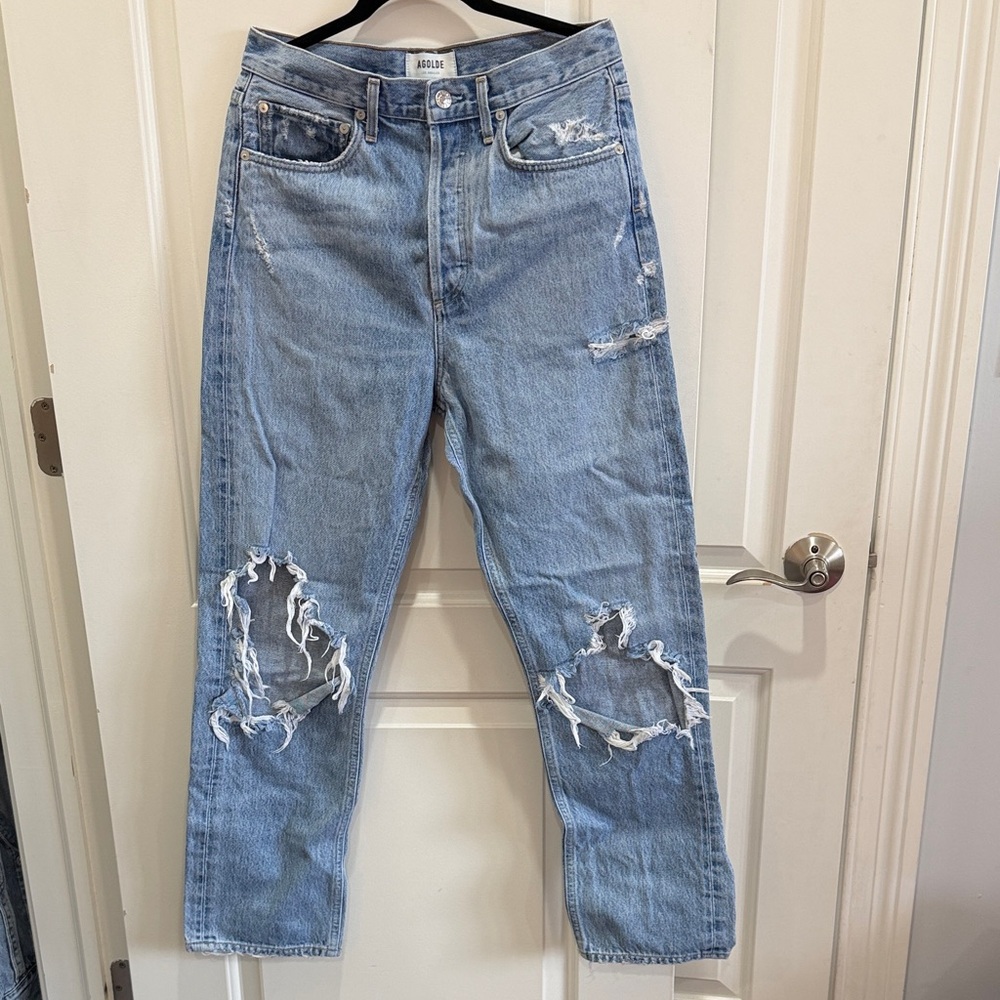 Agolde Light Wash Distressed High-Rise Jeans - Picture 2 of 4